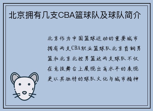 北京拥有几支CBA篮球队及球队简介
